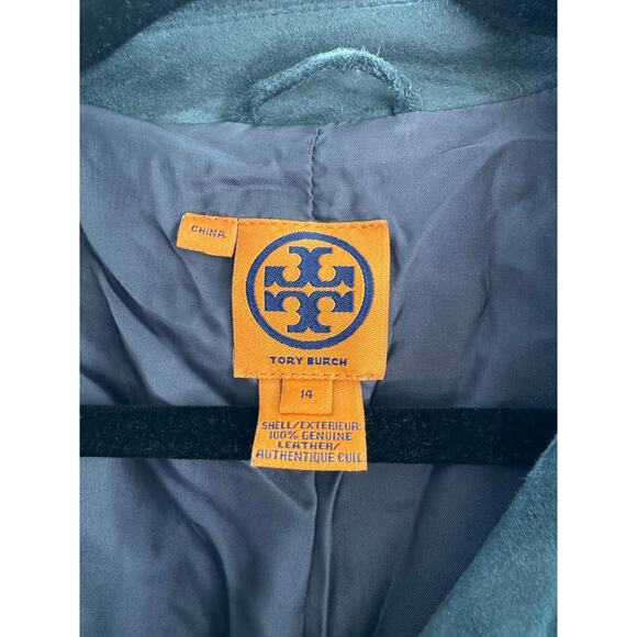 Tory Burch Leather/Suede Jacket Gray Blue Leather Button Up Jacket Size 14 r1 - Picture 4 of 10